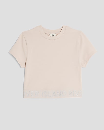 Girls Pink Short Sleeve Cropped T-shirt