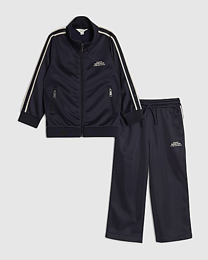 Mini Boys Navy Funnel Zipped Tracksuit Set