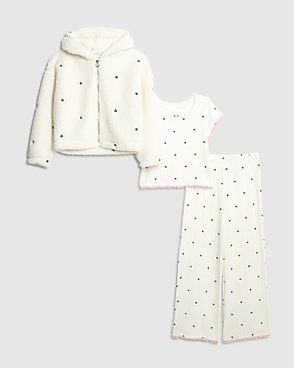 Girls White Heart Pyjama Set