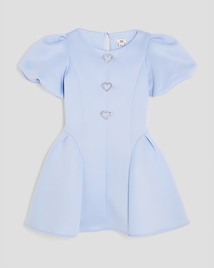 Girls Blue Scuba Puff Skater Dress