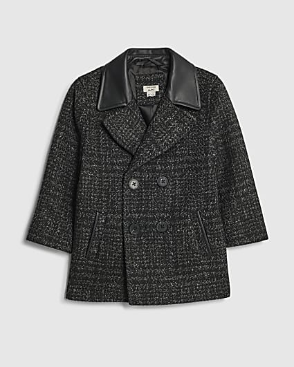 Mini Boys Black Check Peacoat