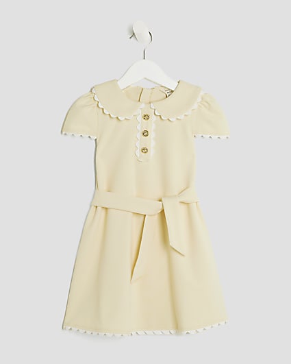 Mini Girls Yellow Collared Scuba Dress