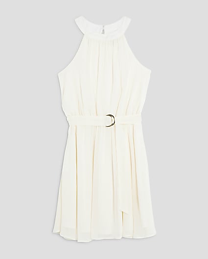 Girls White Halter Neck Dress