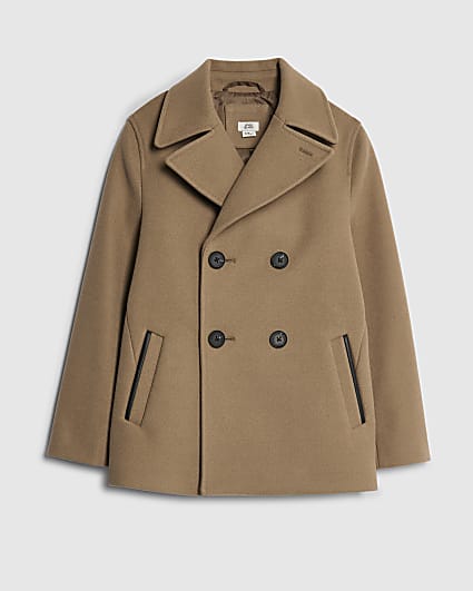Boys Beige Double Breasted Peacoat