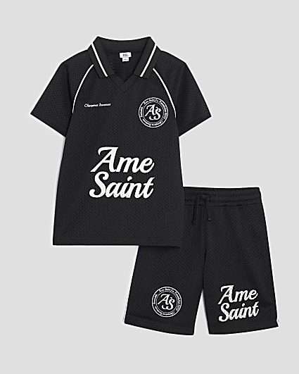 Boys Black Football T-Shirt Set