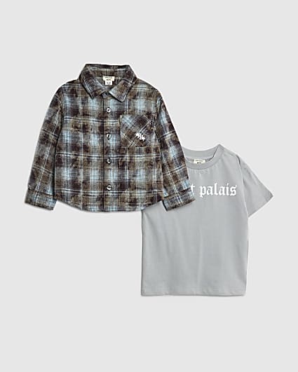 Mini Boys Black Saint Palais Check Shirt Set