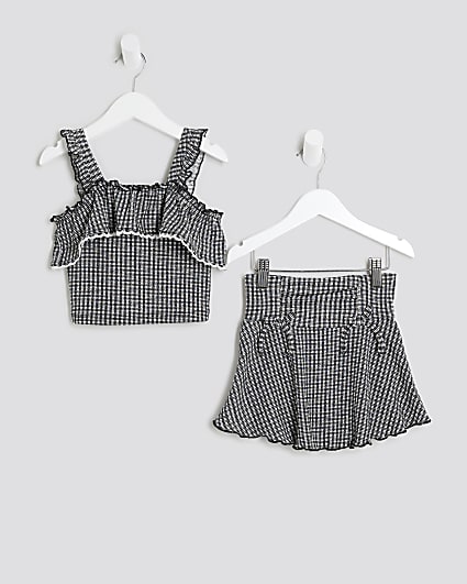 Mini Girls Black Gingham Top and Skort Set