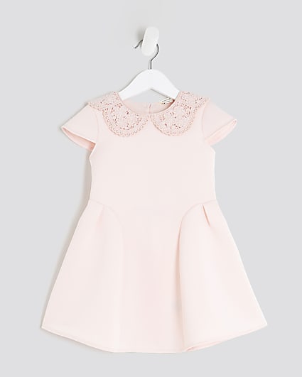 Mini Girls Pink Collar Bow Back Dress