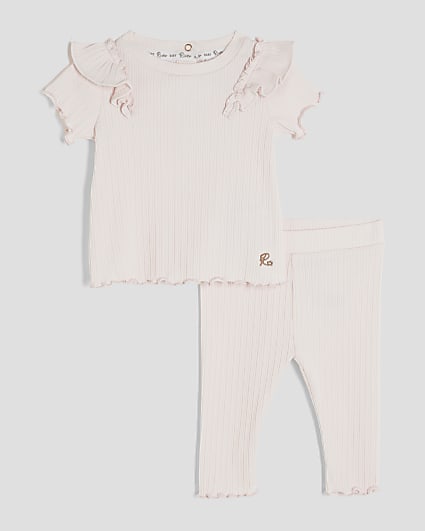 Baby Girls Pink Ribbed Leggings Set