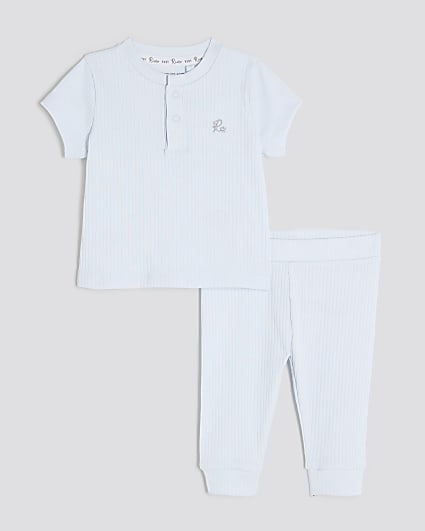 Baby Boys Blue Ribbed Top And Leggings Set