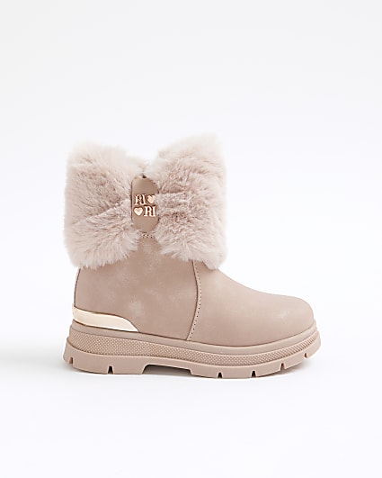 Mini Girls Pink Heart Bow Fur Boots