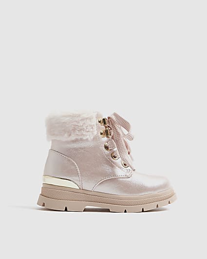 Mini Girls Pink Lace Up Boots