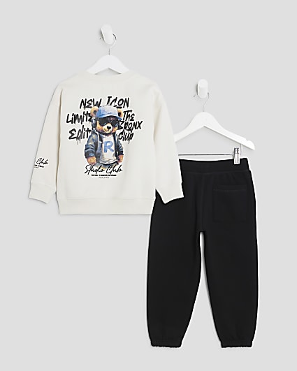 Mini Boys Cream Graffiti Bear Sweatshirt Set