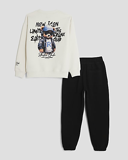 Boys Cream Graffiti Bear Sweatshirt Set