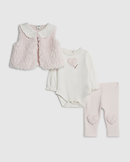 Baby Girls Pink Faux Fur Gilet Set