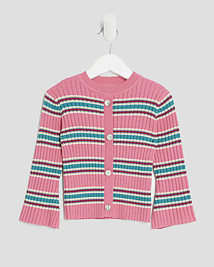 Mini Girls Pink Knitted Striped Cardigan