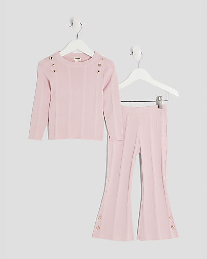 Mini Girls Pink Button Detail Top Set