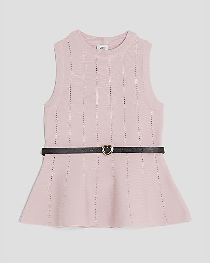 Girls Pink Belted Peplum Top