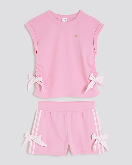 Girls Pink Bow T-Shirt And Shorts Set