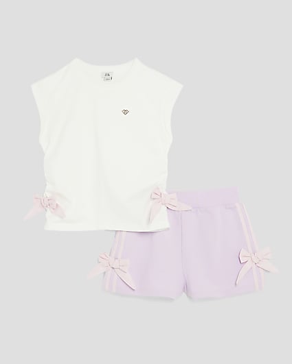 Girls Purple Bow T-Shirt And Shorts Set