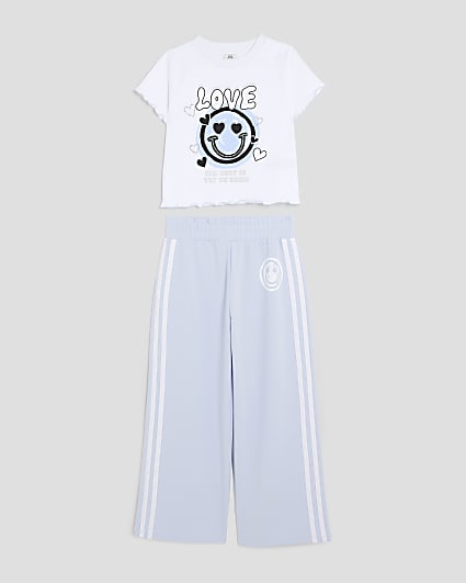 Girls Blue Smiley T-Shirt And Joggers Set