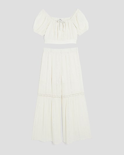 Girls Cream Lurex Trousers Set