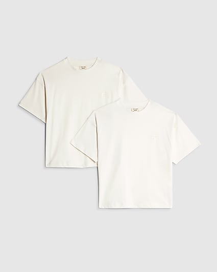 Mini Boys Cream RR Pack Of 2 T-Shirt Set