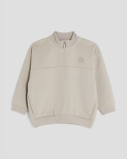 Mini Boys Beige Funnel Sweatshirt