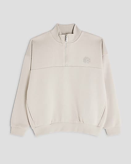 Boys Beige Funnel Sweatshirt