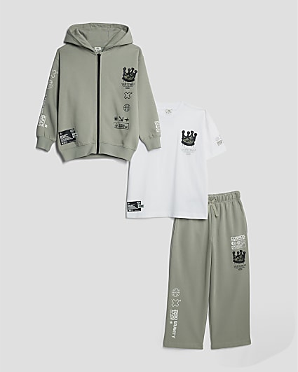 Boys Khaki Crown Zip Through Hoodie Set