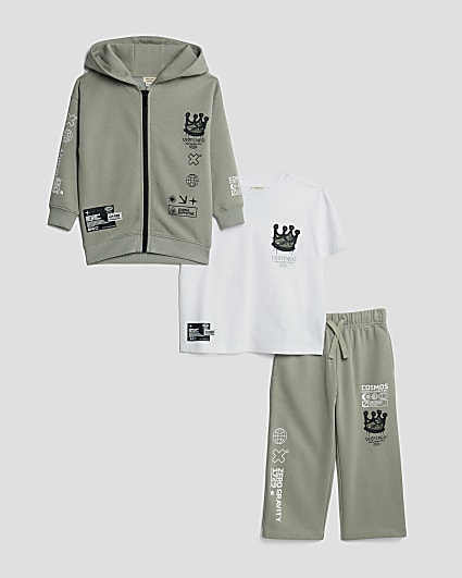 Mini Boys Khaki Crown Zip Through Hoodie Set