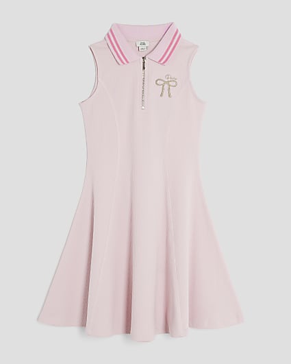 Girls Pink Sleeveless Bow Collar Dress