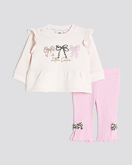 Baby Girls Pink Bow Peplum Sweatshirt Set