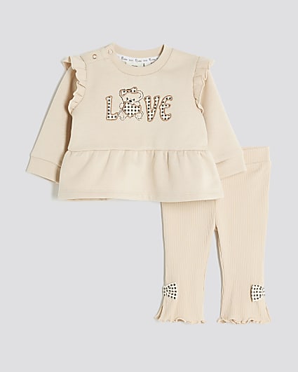 Baby Girls Beige Peplum Sweatshirt Set