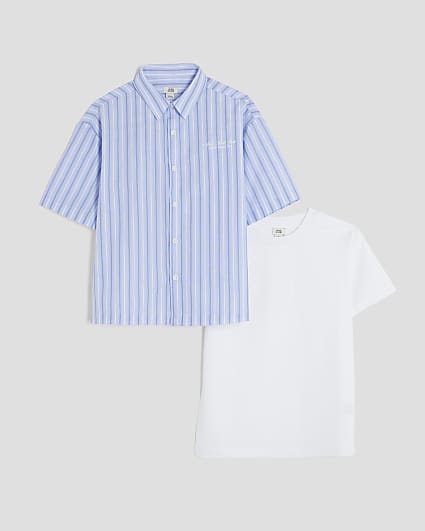 Boys Blue Stripe Shirt and T-Shirt Set