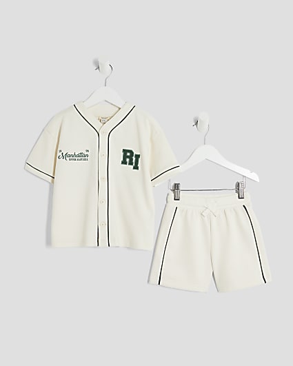 Mini Boys Cream Baseball T-Shirt & Shorts Set