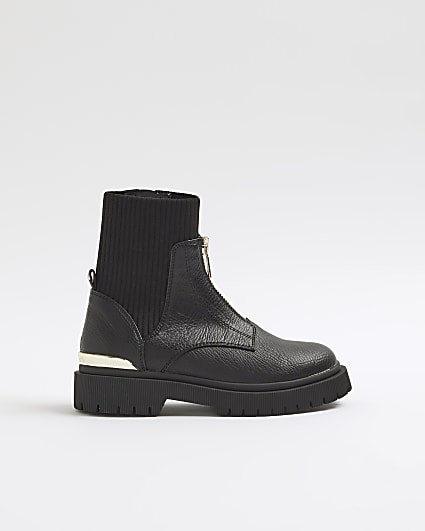 Girls Black Zip Front Boots