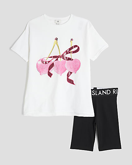 Girls White Cherry T-Shirt and Shorts Set