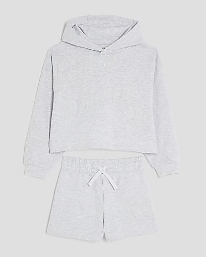 Girls Grey RI Hoodie And Shorts Set