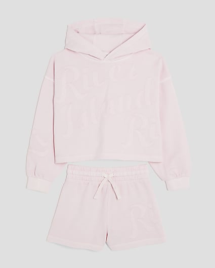Girls Pink RI Hoodie And Shorts Set