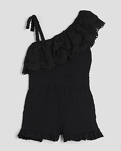 Girls Black Broderie Textured Playsuit
