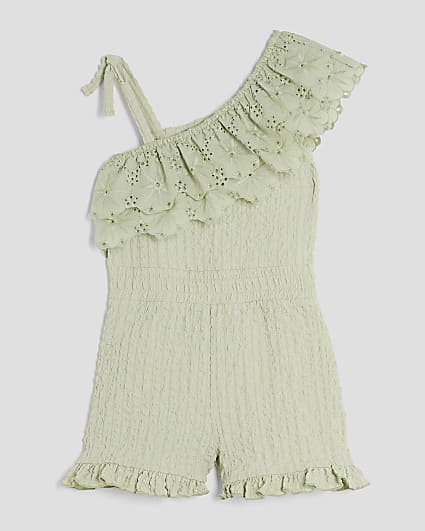 Girls Khaki Broderie Textured Playsuit