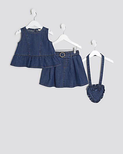 Mini Girls Blue Denim Peplum Top Set