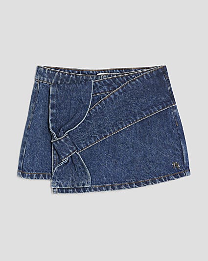 Girls Blue Denim Asymmetric Bow Skort