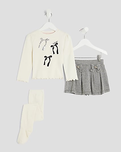 Mini Girls Cream Gingham Skort 3 Piece Set