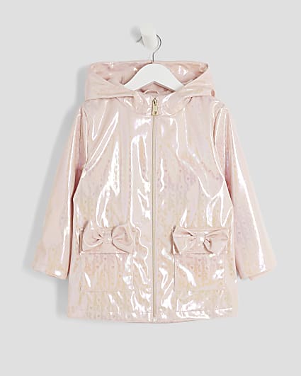 Mini Girls Pink Monogram Hooded Raincoat