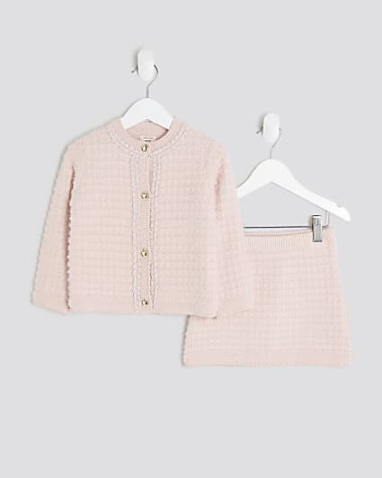 Mini Girls Pink Fluffy Boucle Cardigan Set