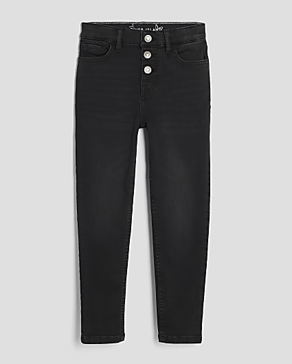 Girls Black Skinny Fit Button Front Jeans