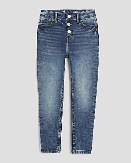 Girls Blue Skinny Fit Button Front Jeans