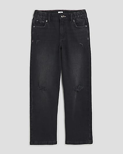 Girls Black Ripped Straight Jeans